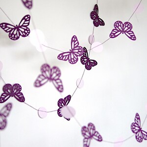 Purple Butterfly Paper Garland, Double-Sided, Bridal Shower, Baby Shower, Party Decorations, Birthday Decoration image 2