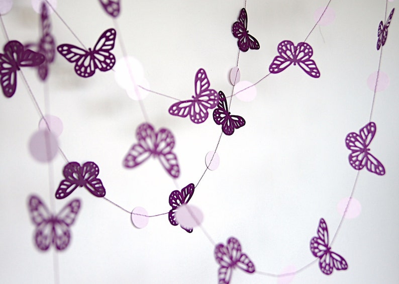Purple Butterfly Paper Garland, Double-Sided, Bridal Shower, Baby Shower, Party Decorations, Birthday Decoration image 2