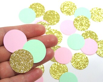 Gold, Mint and Pink Glitter Circle Confetti
