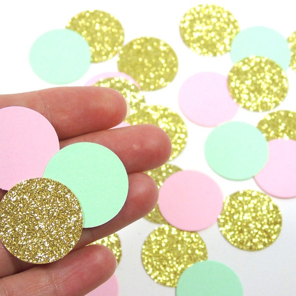 Gold, Mint and Pink Glitter Circle Confetti