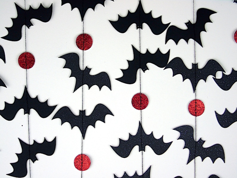 Halloween Garland, Bat Garland, Paper Garland in Black and Gold image 1