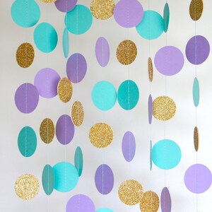 Mermaid Party Decorations, Paper Garland in Lavender, Teal and Gold, Mermaid Party, Double-Sided, Party Decorations, Birthday Decor image 4