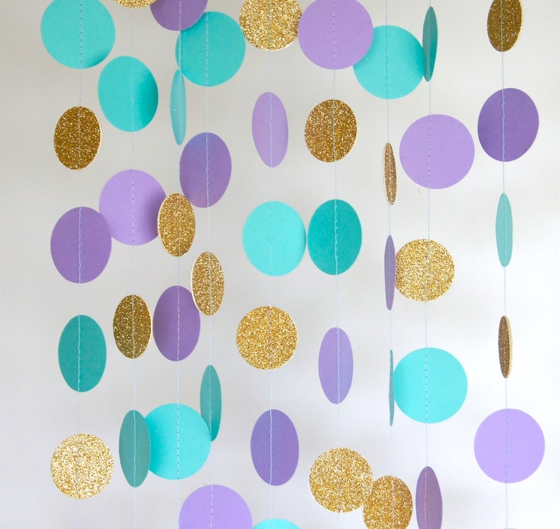 Mermaid Party Decorations, Paper Garland in Lavender, Teal and Gold, Mermaid Party, Double-Sided, Party Decorations, Birthday Decor image 4