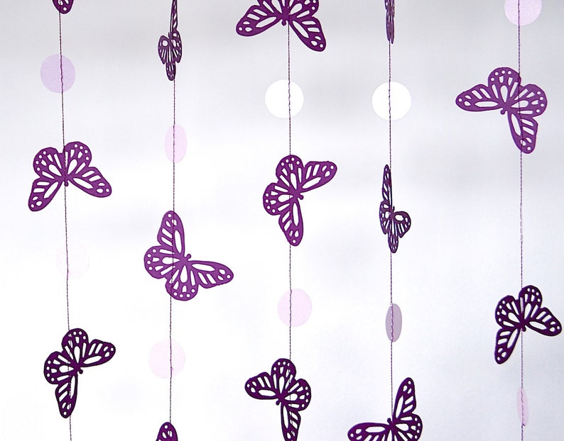 Purple Butterfly Paper Garland, Double-Sided, Bridal Shower, Baby Shower, Party Decorations, Birthday Decoration image 1