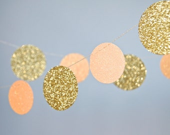 Gold and Peach Garland, Bridal Shower, Baby Shower, Party Decorations, Birthday Decor