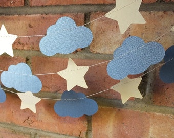 Clouds and Stars Paper Garland, Nursery Decoration, Baby Shower