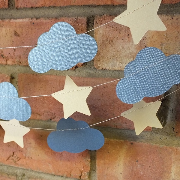 Clouds and Stars Paper Garland, Nursery Decoration, Baby Shower