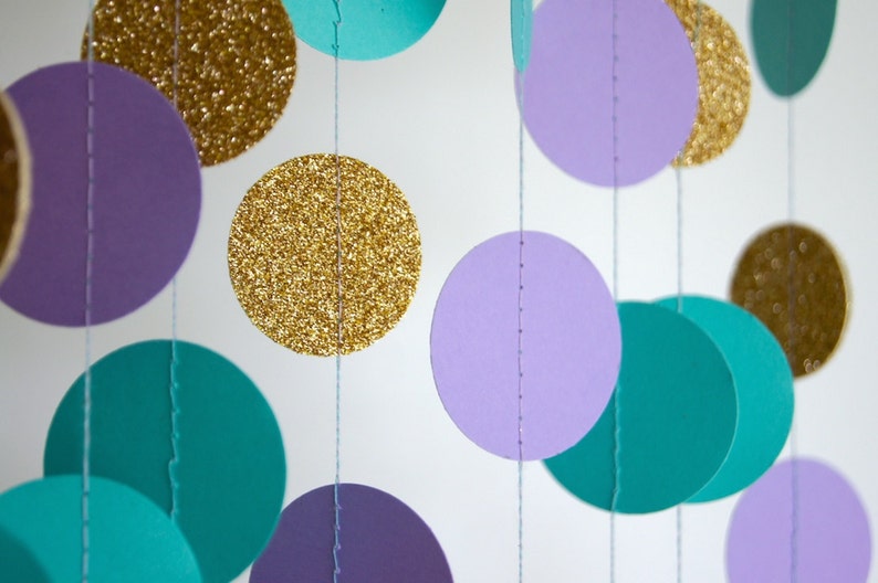 Mermaid Party Decorations, Paper Garland in Lavender, Teal and Gold, Mermaid Party, Double-Sided, Party Decorations, Birthday Decor image 2