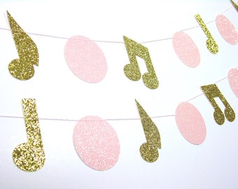 Gold and Pink Music Garland, Pink Gold Birthday, Pink Gold Party