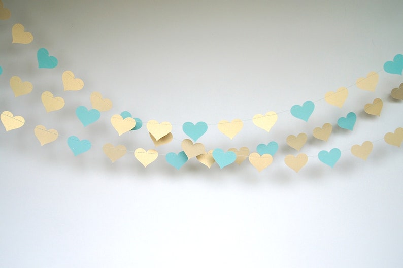 Gold Hearts Garlands, Gold and Teal Blue, Turquoise and Gold, Double-Sided, Bridal Shower, Party Decorations, Birthday Decoration image 4