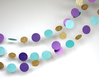 Mermaid Party, Paper Garland in Purple, Lagoon and Gold, 20 Colors to Choose, Mermaid Party, Double-Sided, Decoration