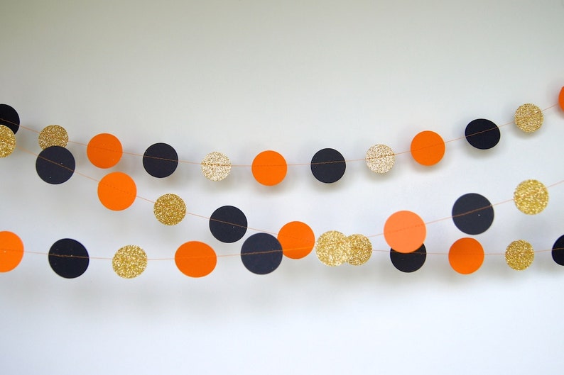 Halloween Garland, Paper Garland in Black, Orange and Gold, Double-Sided, Bridal Shower, Baby Shower, Party Decorations, Birthday Decoration image 5