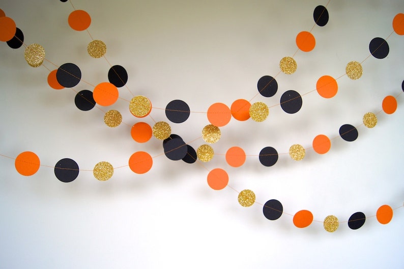 Halloween Garland, Paper Garland in Black, Orange and Gold, Double-Sided, Bridal Shower, Baby Shower, Party Decorations, Birthday Decoration image 4