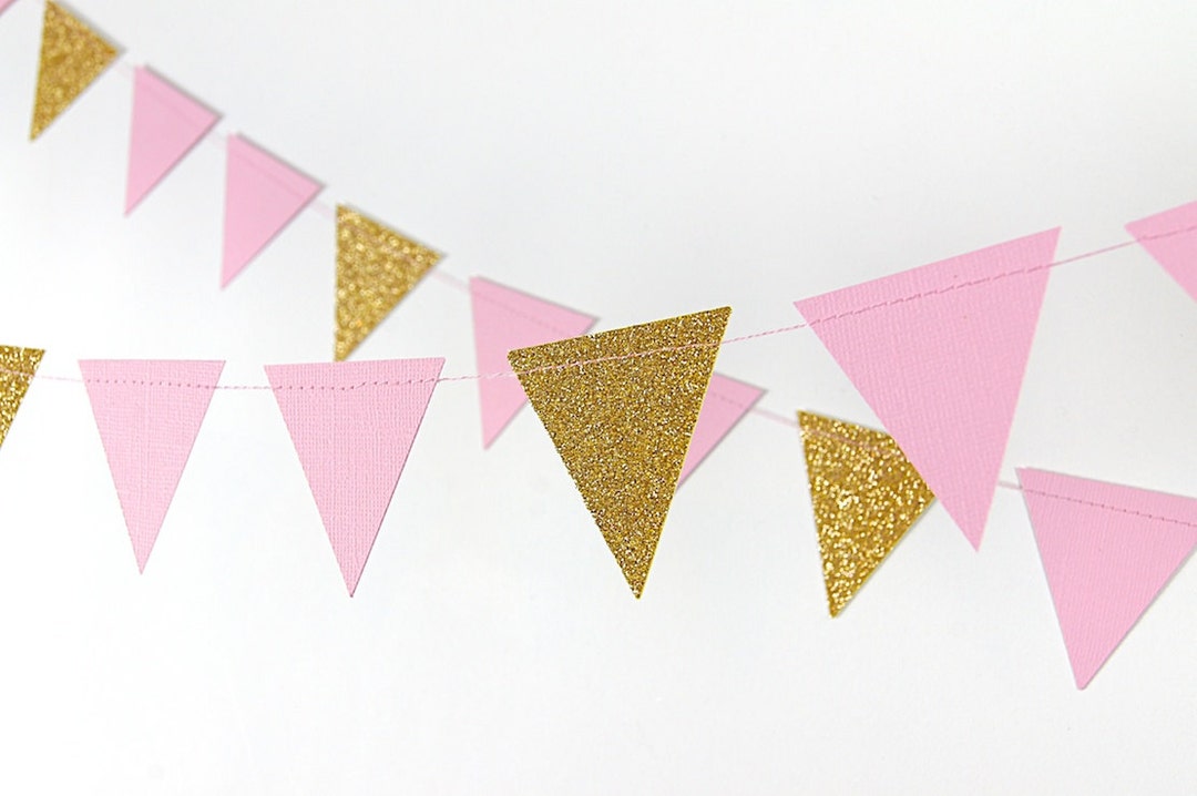 Garland, Glitter Paper Garland, Gold and Pink, Gold and Blush, Bridal ...