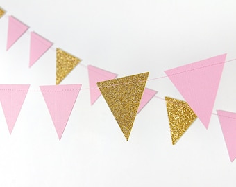 Garland, Glitter Paper Garland, Gold and Pink, Gold and Blush, Bridal Shower, Baby Shower, Birthday Decor, Pink and Gold Birthday