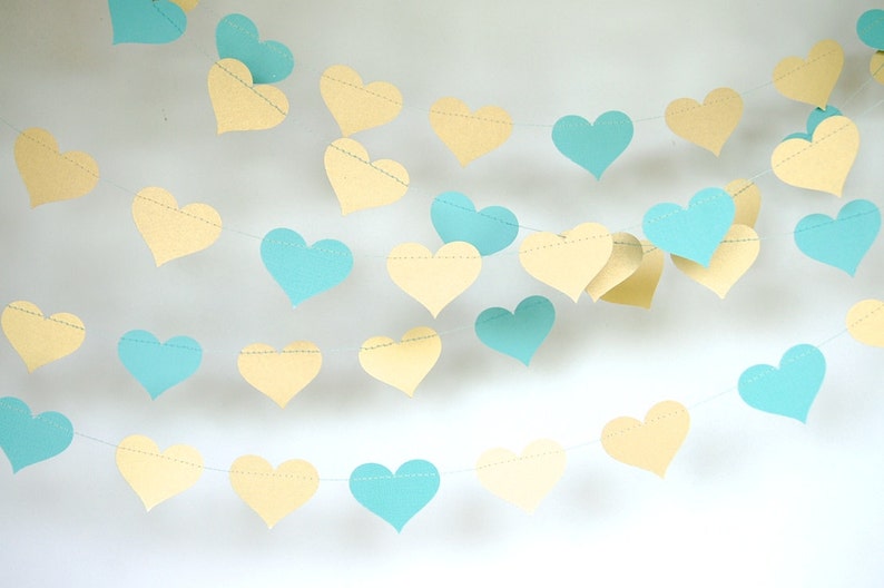 Gold Hearts Garlands, Gold and Teal Blue, Turquoise and Gold, Double-Sided, Bridal Shower, Party Decorations, Birthday Decoration image 2