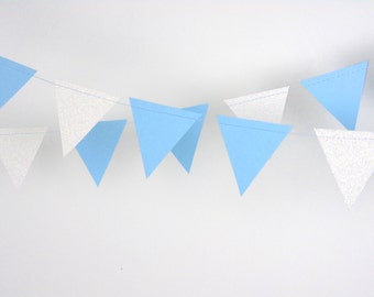 Boy Baby Shower Decoration, Blue and White Glitter Paper Garland