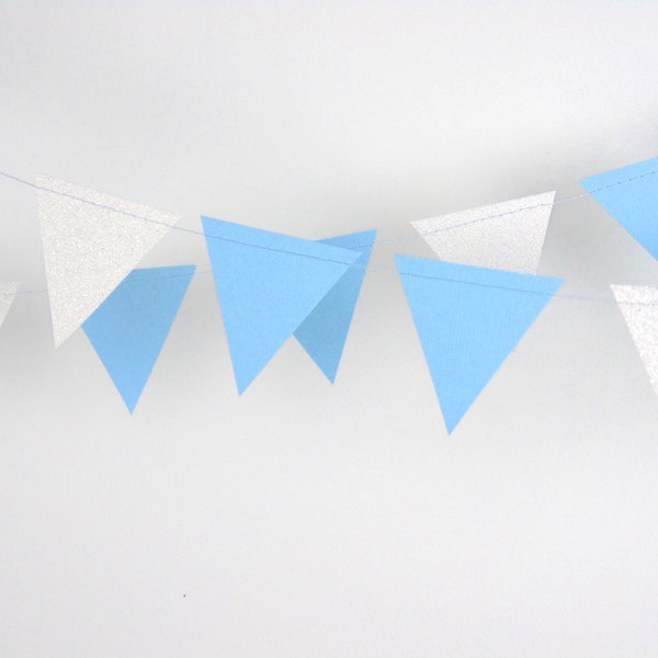 Boy Baby Shower Decoration, Blue and White Glitter Paper Garland