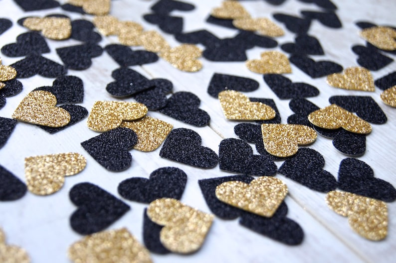 Gold and Black Hearts Glitter Confetti