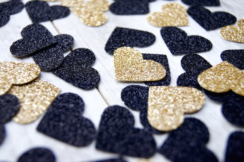 Gold and Black Hearts Glitter Confetti