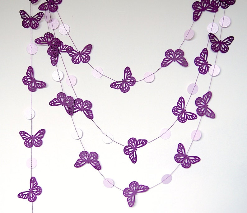 Purple Butterfly Paper Garland, Double-Sided, Bridal Shower, Baby Shower, Party Decorations, Birthday Decoration image 5