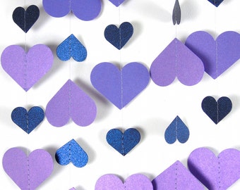 Violet and Midnight Blue Hearts Paper Garland,  20 Colors to Choose