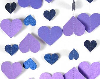Violet and Midnight Blue Hearts Paper Garland,  20 Colors to Choose