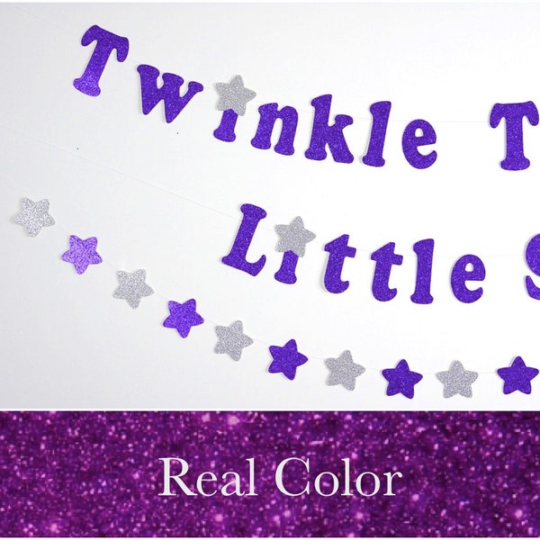 Twinkle, Twinkle Little Star Purple and Silver Glitter Banner, Stars Garlands