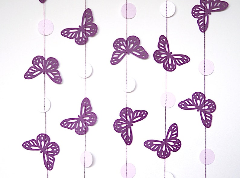 Purple Butterfly Paper Garland, Double-Sided, Bridal Shower, Baby Shower, Party Decorations, Birthday Decoration image 4