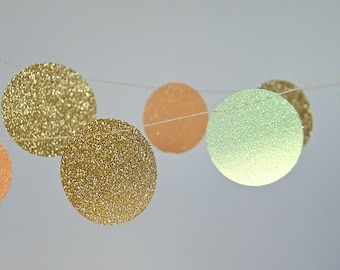Gold, Peach and Mint Garland, Bridal Shower, Baby Shower, Party Decorations, Birthday Decoration