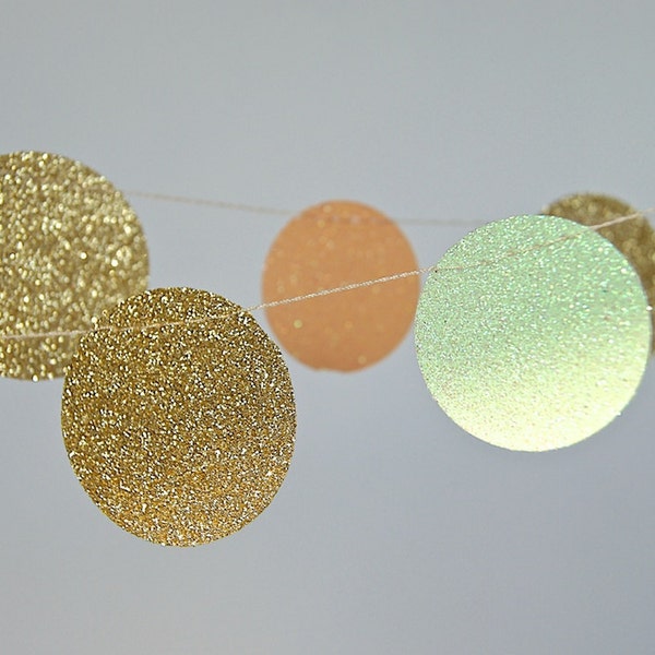 Gold, Peach and Mint Garland, Bridal Shower, Baby Shower, Party Decorations, Birthday Decoration
