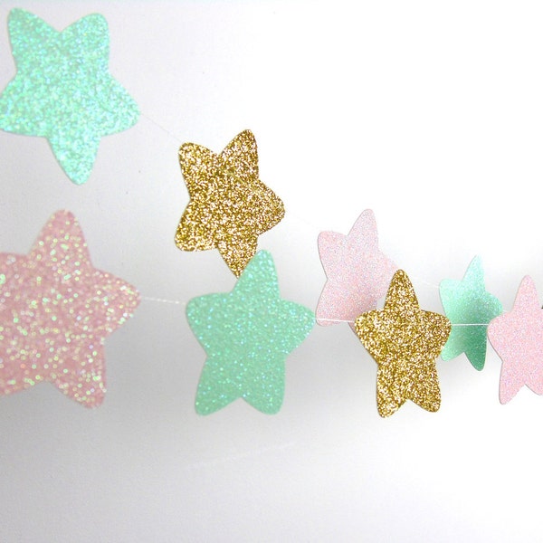 Twinkle, Twinkle Little Star Stars Garland, Gold, Blush and Mint Glitter Garland