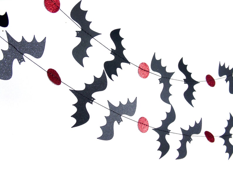 Halloween Garland, Bat Garland, Paper Garland in Black and Gold image 2