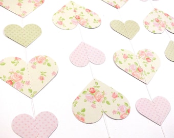 Shabby Chic Hearts Garland, Double-Sided, Bridal Shower, Baby Shower, Party Decorations, Birthday Decoration