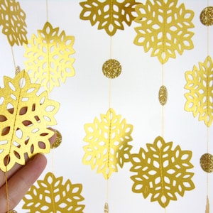 Gold Christmas Decorations, Snowflake Paper Garland