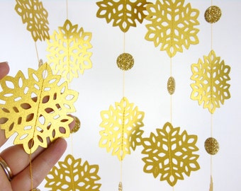 Gold Christmas Decorations, Snowflake Paper Garland