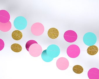 Garland in Hot Pink, Rose, Turquoise and Gold, Double-Sided, Bridal Shower, Baby Shower, Party Decorations, Birthday Decoration