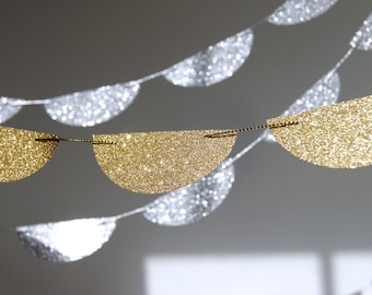 Glitter Paper Garland, Gold or Silver, Bridal Shower, Baby Shower, Party Decorations, Birthday Decoration