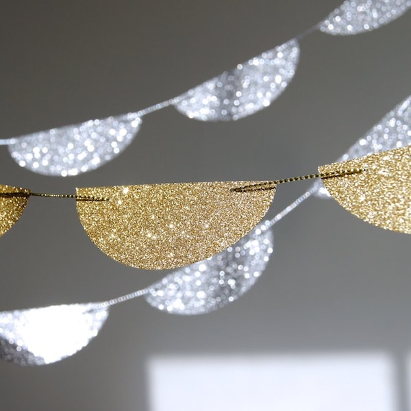 Glitter Paper Garland, Gold or Silver, Bridal Shower, Baby Shower, Party Decorations, Birthday Decoration