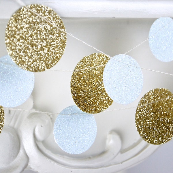 Gold and White Glitter Paper Garland, Bridal Shower, Baby Shower, Party Decorations, Birthday Decoration