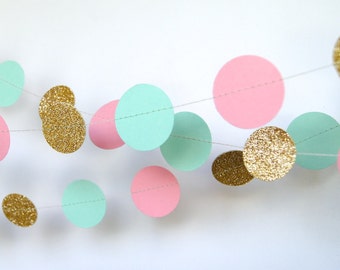Pink, Mint Garlands, Perfect for Bridal or Baby Shower, Pink Mint Gold Birthday, Pink Mint Gold Party