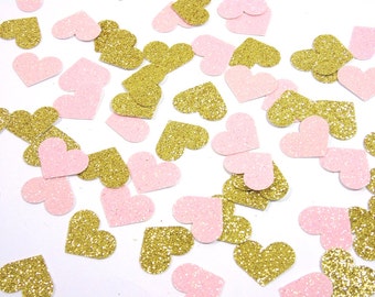 Gold and Pink Hearts Glitter Confetti, Colors to choose