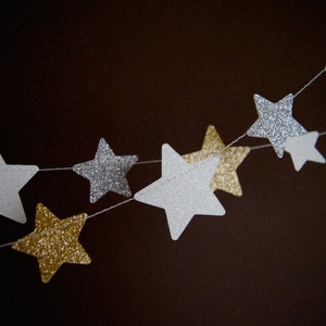 Twinkle, Twinkle Little Star, Stars Glitter Paper Garland, Gold,  Silver and White