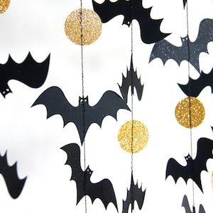 Halloween Garland, Bat Garland, Paper Garland in Black and Gold