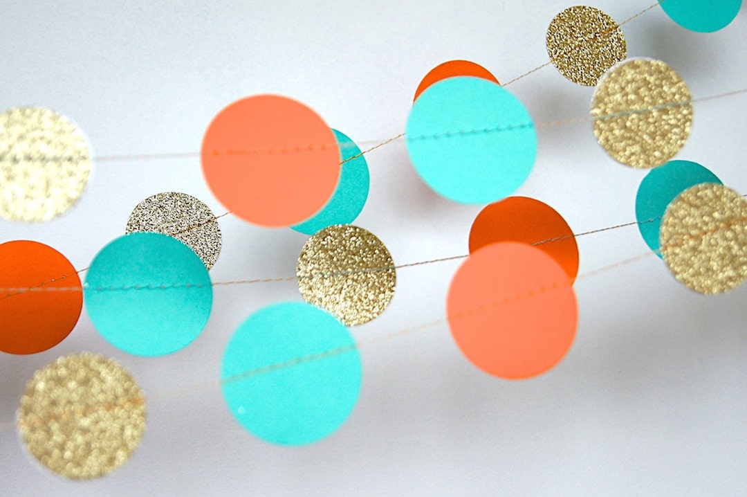 Paper Garland in Turquoise, Orange and Gold, Double-sided, Bridal ...
