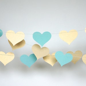 Gold Hearts Garlands, Gold and Teal Blue, Turquoise and Gold, Double-Sided, Bridal Shower, Party Decorations, Birthday Decoration image 3