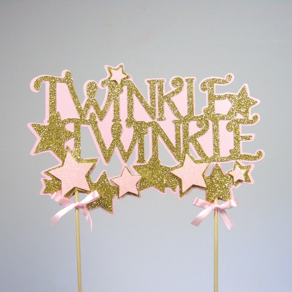 Twinkle, Twinkle Little Star Cake Topper, Gold and Pink