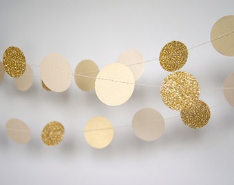 Gold Party, Paper Garland in Cream and Gold, Double-Sided, Bridal Shower, Baby Shower, Party Decorations, Birthday Decoration, Gold Birthday