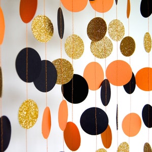 Halloween Garland, Paper Garland in Black, Orange and Gold, Double-Sided, Bridal Shower, Baby Shower, Party Decorations, Birthday Decoration image 1