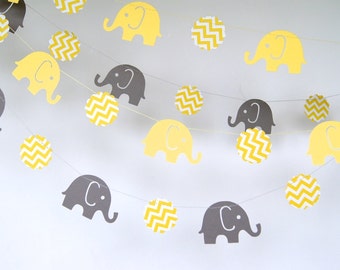 Elephants Paper Garland, Double-Sided, Bridal Shower, Baby Shower, Party Decorations, Birthday Decoration